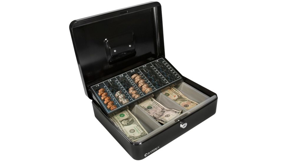 Barska 12in. Cash Box, 6 Compartment Coin Tray w/ Key CB11790