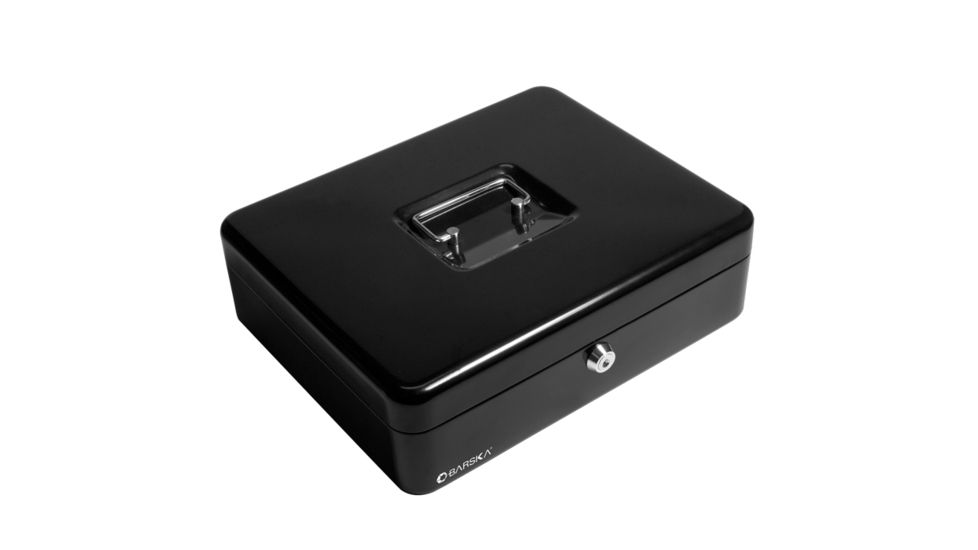 Barska 12in. Cash Box, 6 Compartment Coin Tray w/ Key Lock, Closed CB11790