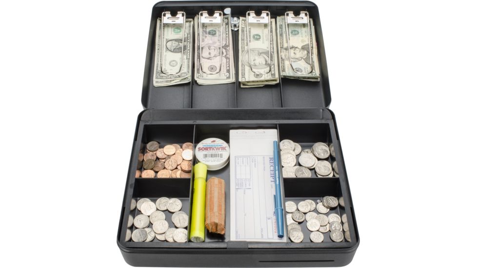 Barska 12 inch Standard Fold Out Cash Box with Key Lock, Black, Small CB13052