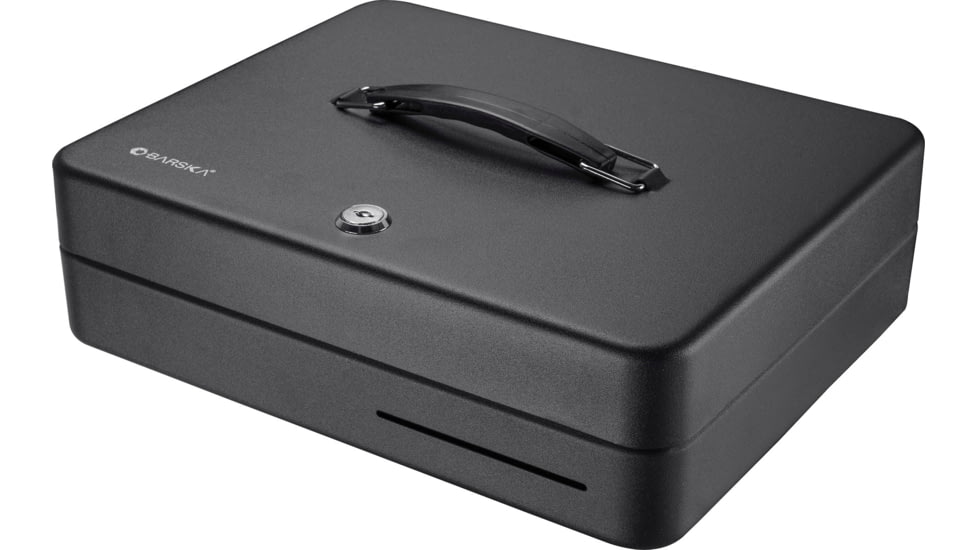 Barska 12 inch Standard Fold Out Cash Box with Key Lock, Black, Small CB13052