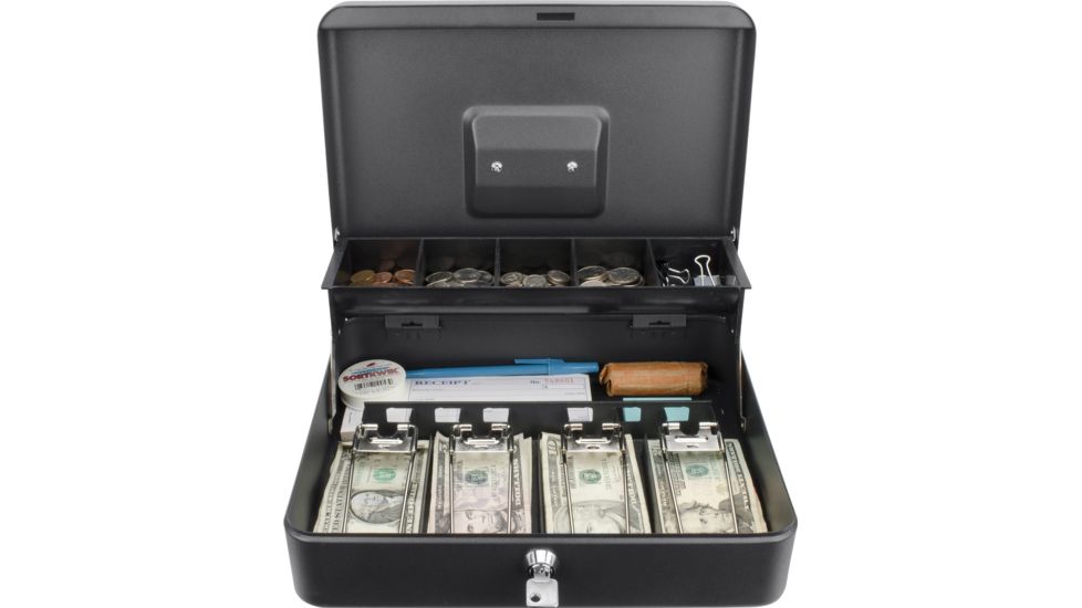 Barska 12 inch Standard Register Style Cash Box with Key Lock, Black, Small CB13054