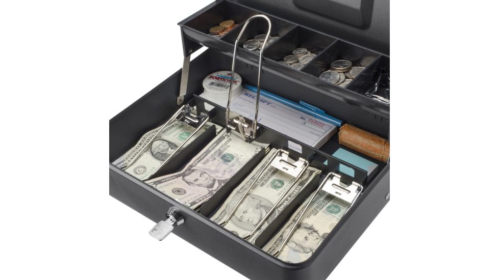 Barska 12 inch Standard Register Style Cash Box with Key Lock, Black, Small CB13054