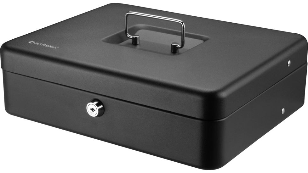 Barska 12 inch Standard Register Style Cash Box with Key Lock, Black, Small CB13054