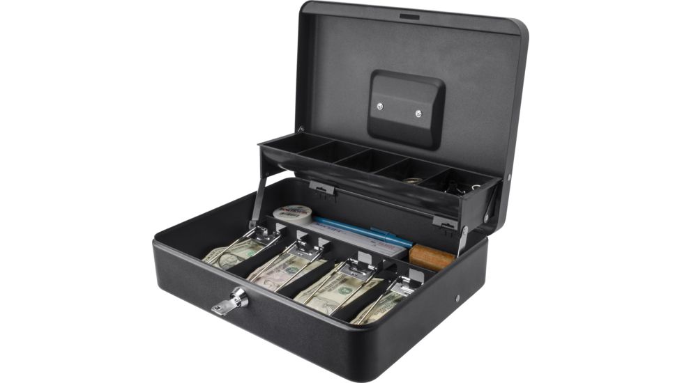 Barska 12 inch Standard Register Style Cash Box with Key Lock, Black, Small CB13054