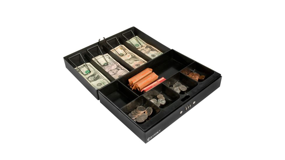 Barska 12in. Cash Box w/ 6 Compartment Tray, Money Clip, In Use CB11794