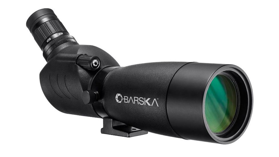 Barska 20-60x60 Blackhawk Spotting Scope, Angled, Porro Prism, BK-7, Glare Reducing Sunshade, Black AD12730