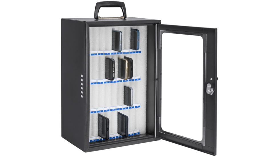 Barska 36 Capacity Smartphone Lock Box w/Key Lock and Carry Handle, Black, Medium, CB14104