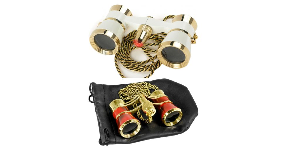 Barska 3x25 Blue Line Opera Glass Theater Binoculars w/ Necklace &amp; Pouch, Pearl White, Ruby Red