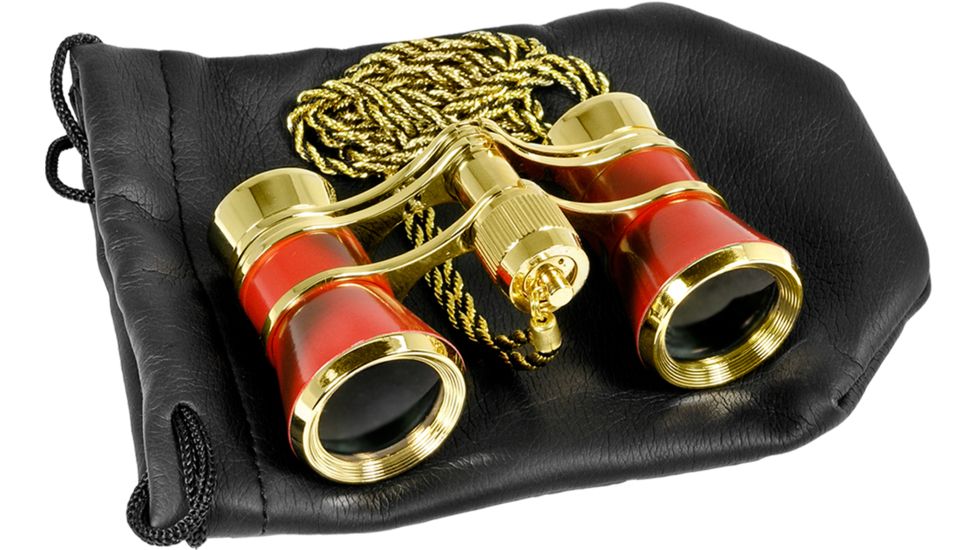 Barska 3x25mm Roof Prism Blueline Opera Glasses Theater Binoculars w/ Light, Polished Brass, Ruby Red, AB10190