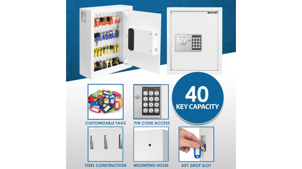 Barska 40 Capacity Fixed Position Key Cabinet Digital Keypad Wall Safe, White, Small, AX13964