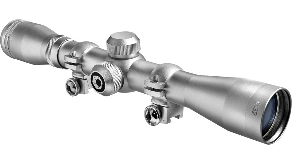 Barska 4x32 Plinker-22 Rifle Scope w/ 3/8in Rings, Silver, Clam Pack - AC1004