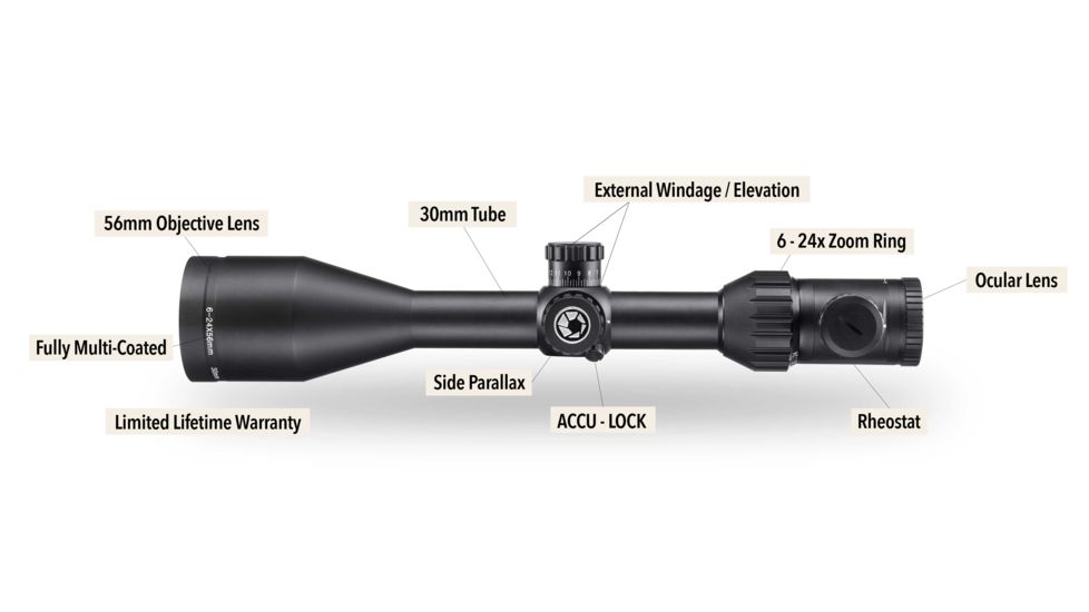 Barska 6-24x56mm Level Rifle Scope, Illuminated MOA Reticle, Black, Medium AC12786
