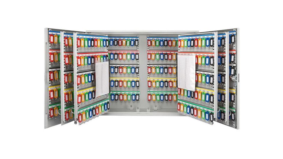 Barska 600 Position Adjustable Key Box Security Safe w/ Key Lock, Colored Key Tags, Steel, White CB12700