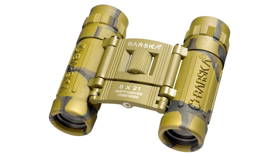 Barska 8x21 LucidView Compact Folding Roof Prism Binoculars, Camo, Box Pack