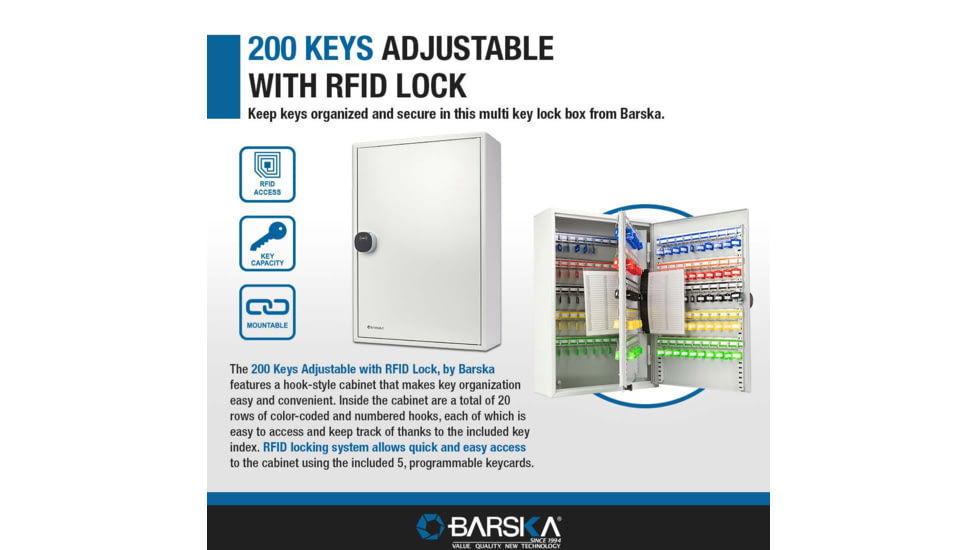 Barska Adjustable Key Cabinet, RFID Lock, Gray, Medium, CB13716