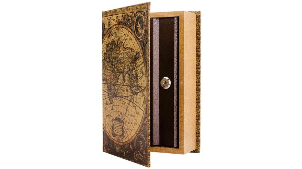 Barska Antique Map Book Lock Box Safe w/ Key Lock, Brown, Outer Size 7 x 2.75 x 10.75 in CB12480