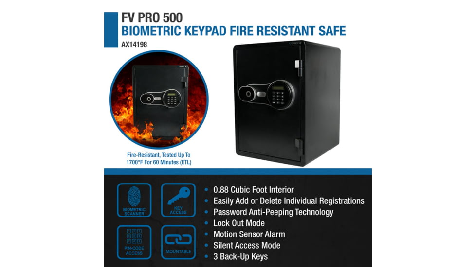Barska FV PRO 500 Biometric Keypad Fire Resistant Safe