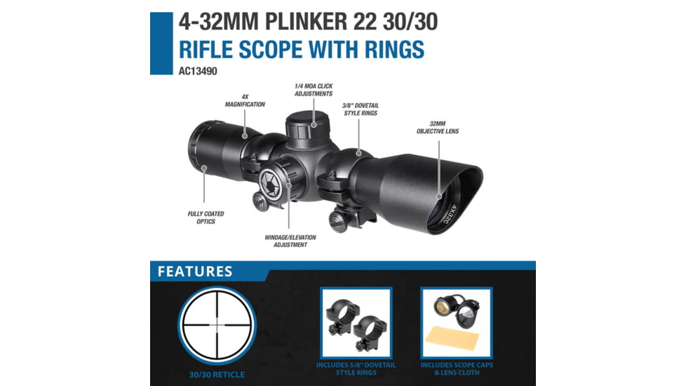 Barska Plinker-22 4x32mm 1 inch Tube Rifle Scope, Second Focal Plane