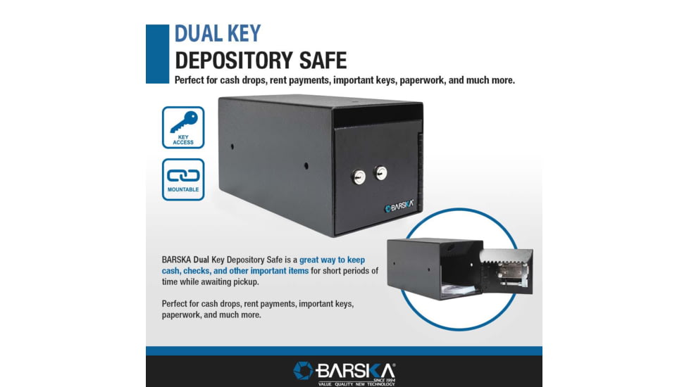 Barska Dual Key Depository Safe, Drop Slot, Black, Small, AX13708