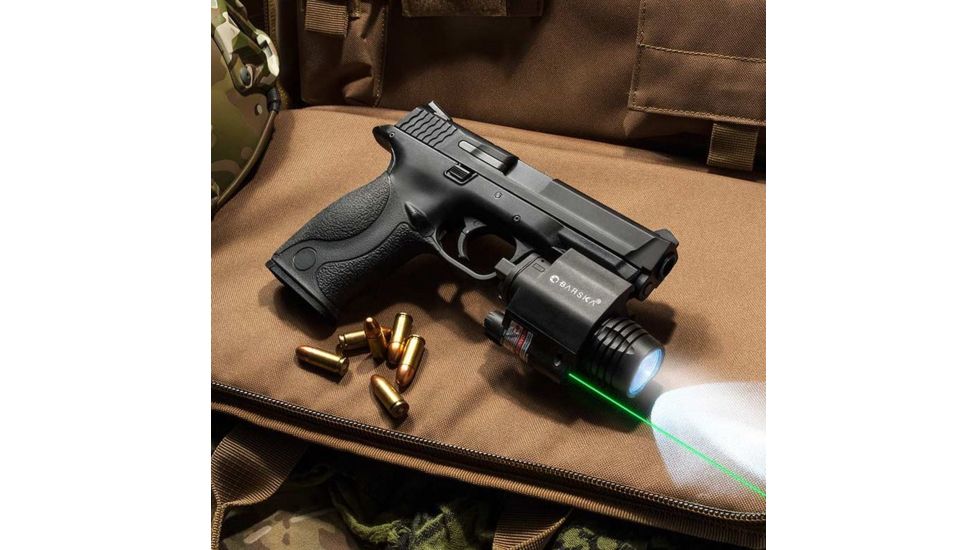 Barska Laser LED Weapon Flashlight, CR123A, Green, 200 Lumens, Black, AU12716