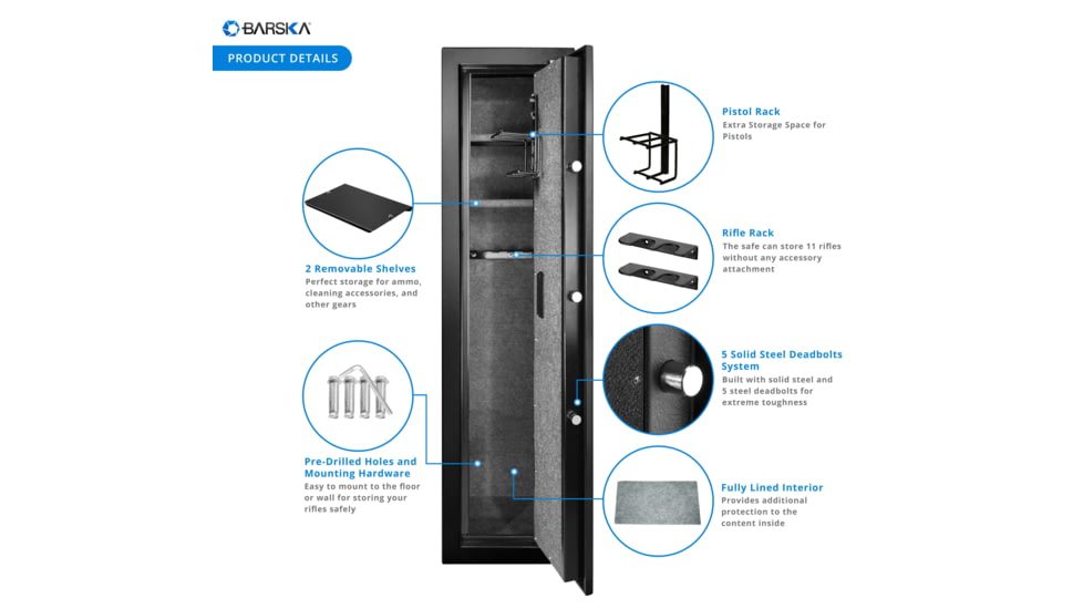 Barska HQ900 Large Quick Access Keypad Biometric Rifle Safe, Black, AX12752