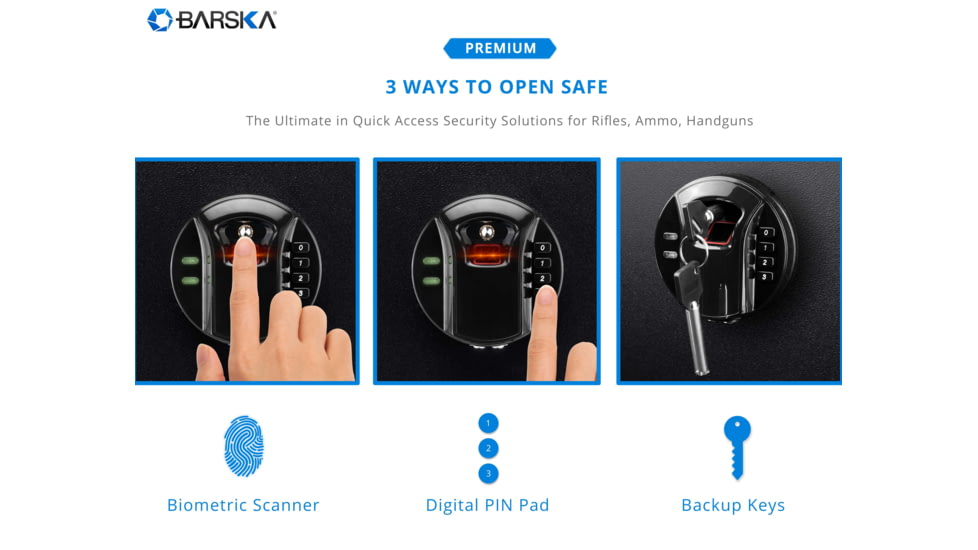 Barska HQ900 Large Quick Access Keypad Biometric Rifle Safe, Black, AX12752