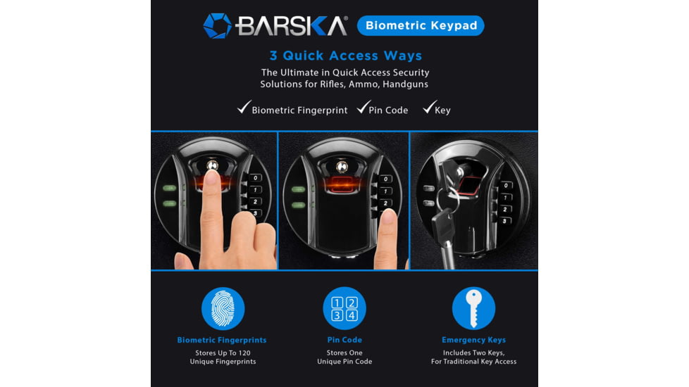 Barska HQ900 Large Quick Access Keypad Biometric Rifle Safe, Black, AX12752