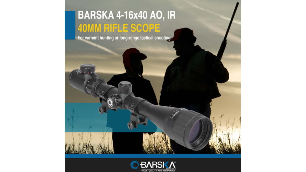 Barska IR Dot Varmint Rifle Scope, 4-16x40mm AO, 25.4 mm Tube, Green/Red Mil Dot Reticle, Matte, Black, Small, AC13568