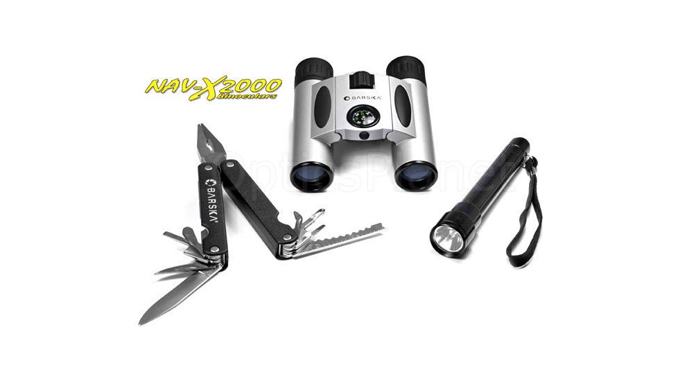 Barska Outdoor Adventure Kit - 10x25 Binoculars, Flashlight, Multitool - AR10735