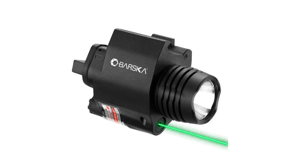 USED Barska Laser LED Weapon Flashlight, CR123A, Green, 200 Lumens, Black, AU12716, EDEMO3, Condition Parts Only/Salvage, Defective