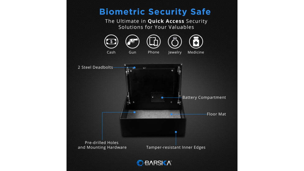 Barska Top Open BioMetric Safe, Black, 14.75x11.25x5in Exerior AX11556