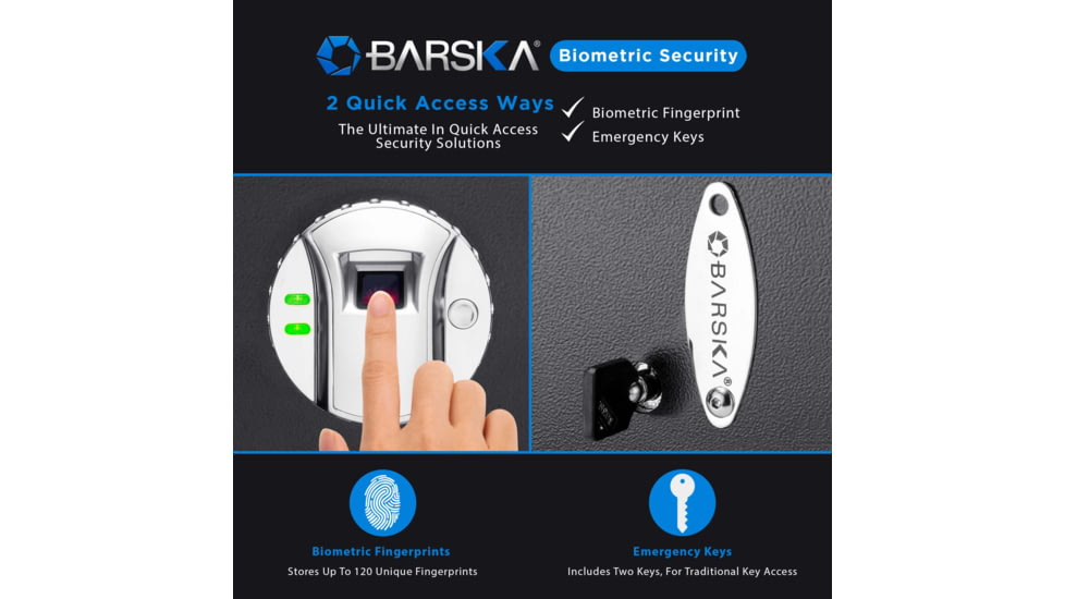 Barska Top Open BioMetric Safe, Black, 14.75x11.25x5in Exerior AX11556