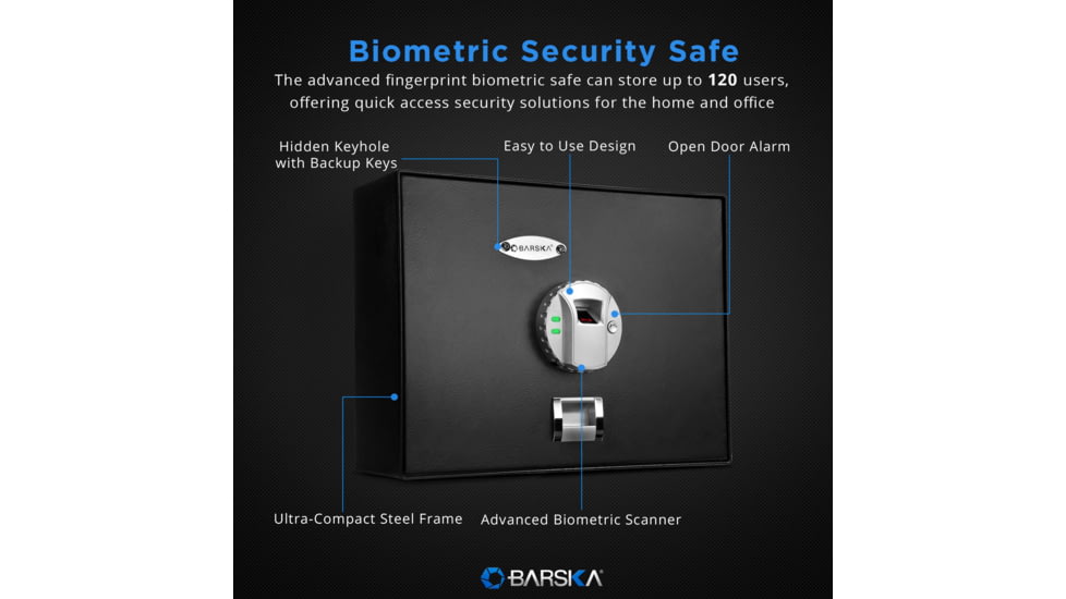 Barska Top Open BioMetric Safe, Black, 14.75x11.25x5in Exerior AX11556