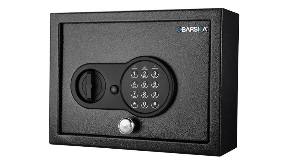 Barska Top Open Keypad Safe, Low Battery Alert, 12 Gauge Sheet Steel Construction, Black, Outer Size 12 x 9.5 x 4.5 in AX12622