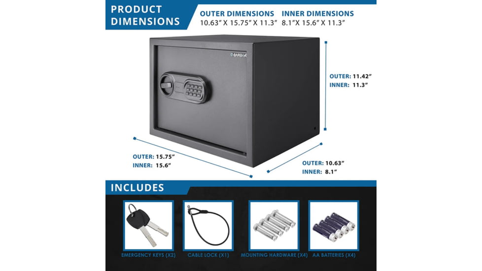 Barska WL80 WardenLight 0.8 Cu. ft Digital Keypad Safe with Interior LED Light, Black, Small, AX13748