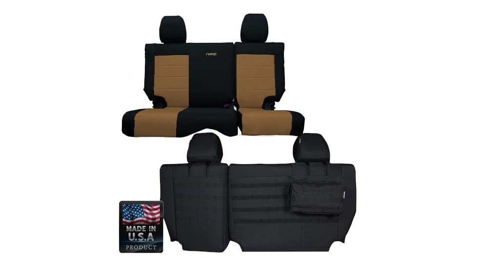 Bartact Jeep Seat Covers Rear Bench 13-18 Wrangler JK 2 Door Tactical Series, Black/Black, JKSC2013R2BB