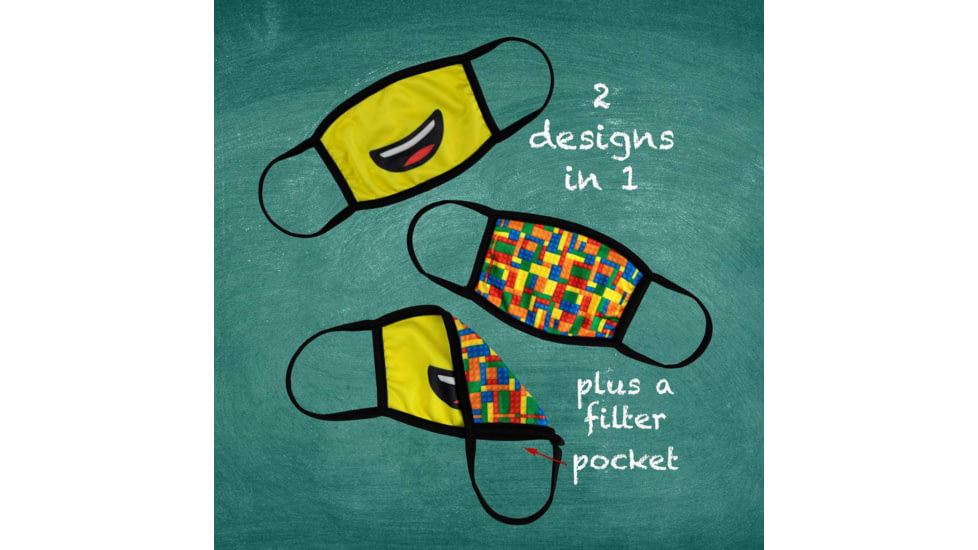 Bartact Kids Reversible 2 Ply Polyester Reusable Washable Face Mask Cover w/ Filter Slot, Small, Lego Mini Figure, FMLEGO