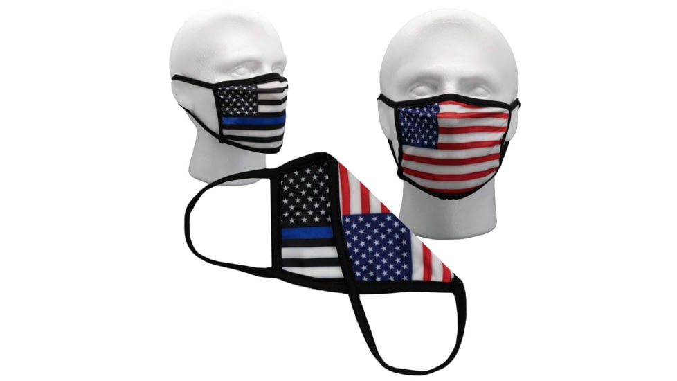 Bartact Reversible 2 Ply Polyester Reusable Washable Face Mask Cover w/ Filter Slot, Large, Thin Blue Line American Flag, FMUSATBL