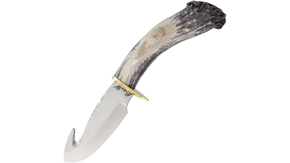 Barto Deer Antler Large Guthook Fixed Blade Knife, 4.5in, Stainless Steel, Standard Edge, Mirror Polish, Deer Antler Handle BRT002