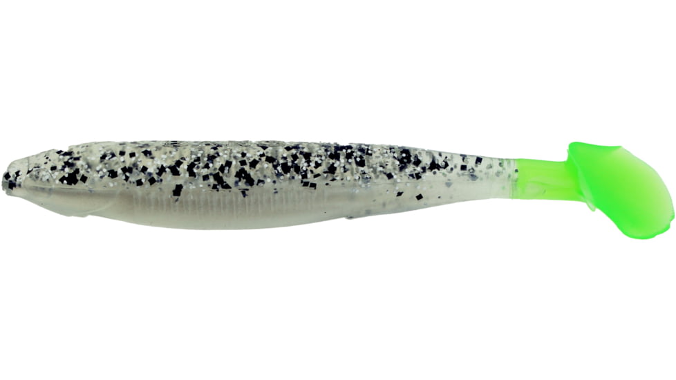Bass Assassin Bang Lures Die Dapper Swimbait, 3.5in, 10 per Pack, Salt &amp; Pepper Silver Phantom/Chartreuse Tail, 3.5, DDA78238