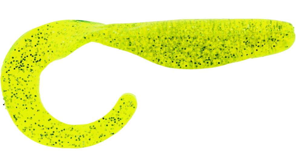 Bass Assassin Walleye Assassin Curly Shad, 4in, 10 per Pack, Chartreuse Silver Glitter, 4, WC33452