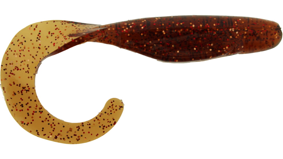 Bass Assassin Walleye Assassin Curly Shad, 4in, 10 per Pack, Rootbeer/Red Glitter, 4, WC33401