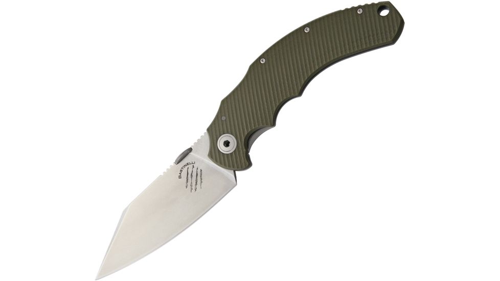 Bastinelli Creations Big Dragotac Framelock Green Folding Knife,4.75in,D2 Tool Steel,Wharncliffe,Stonewash,Green,G10 Handle BAS07G