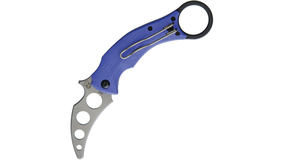 Bastinelli Creations Black Bird Folder Trainer Folding Knife, 2.25in Unsharpened 440 SS Blade, Blue G10 Handle, Finger Ring, Pocket Clip, Blue, BLACK BIRD FOLDER TRAINER