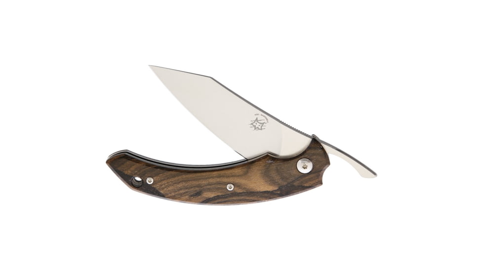Bastinelli Creations Dragotac Slim Folder Ziricote Folding Knife, 3in Satin Bohler N690 SS Blade, Ziricote Wood Handle, Brown Leather Sleeve, DRAGOTAC SLIM FOX ZIRICOTE