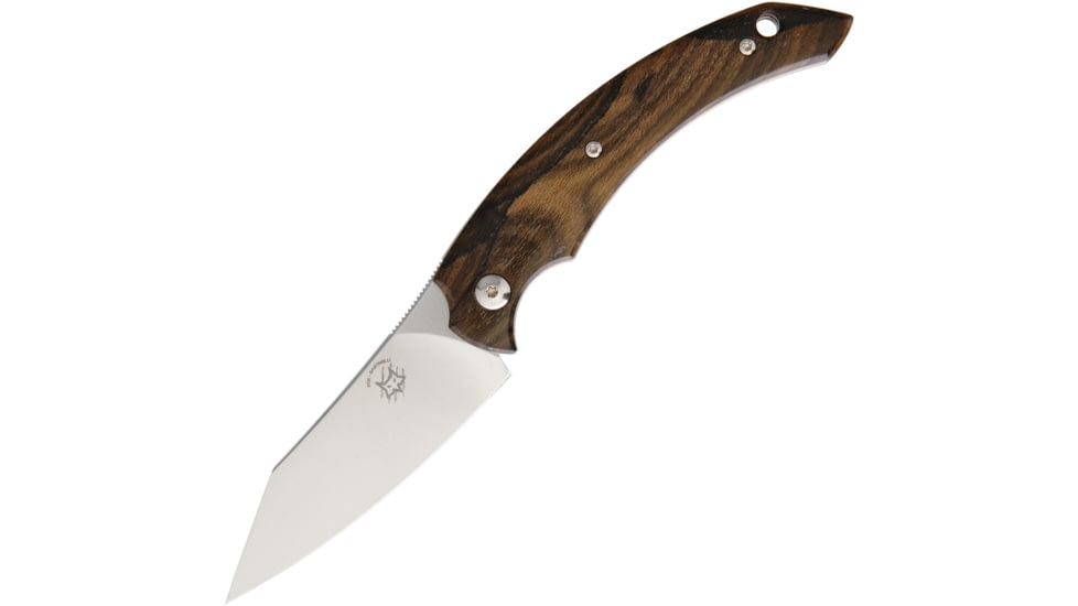 Bastinelli Creations Dragotac Slim Folder Ziricote Folding Knife, 3in Satin Bohler N690 SS Blade, Ziricote Wood Handle, Brown Leather Sleeve, DRAGOTAC SLIM FOX ZIRICOTE