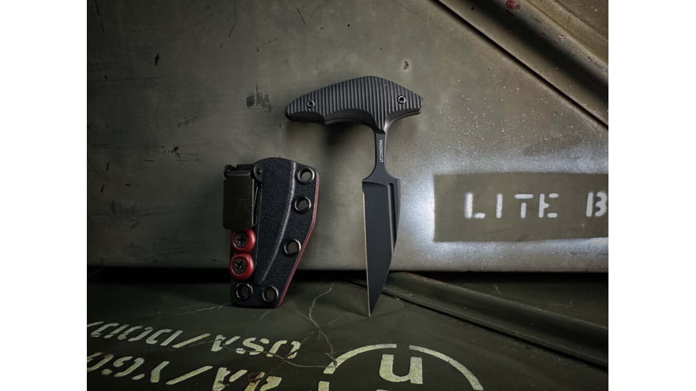 Bastinelli Creations DLC Guilty Push Dagger, 4.75in Overall, 2.75in Black DLC Coated Magnacut Steel Blade, Black Grooved G10 Handle, Kydex Belt Sheath, BC-GUILTY