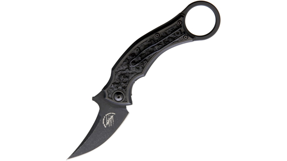 Bastinelli Creations Mako Linerlock Bronze Folding Knife, 2.75 black stonewash finish Bohler N690 stainless, Sculpted bronze handle, MAKO FOLDER BRONZE SCALES