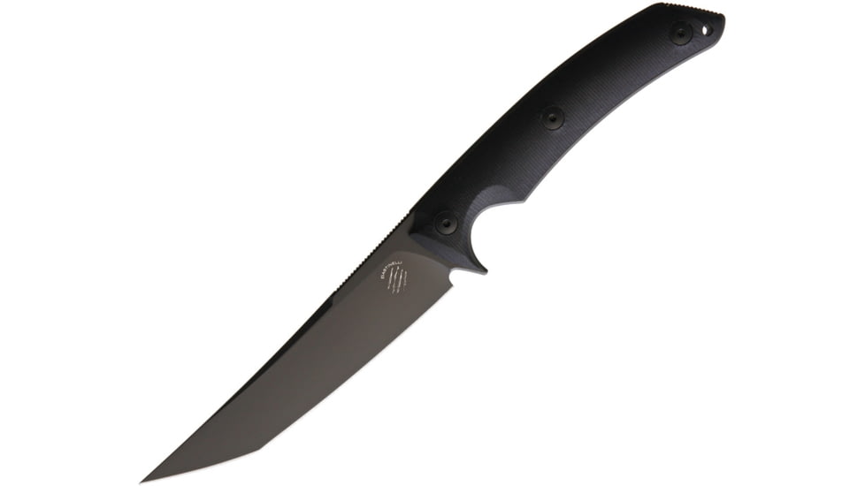 Bastinelli Creations PY Knife, 10in Overall, 5in Black Pvd Coated Bohler N690 SS Tanto Blade, Black G10 Handle, Collaboration With Fred Mastro And Funker Tactical, Black Kydex Sheath, PY
