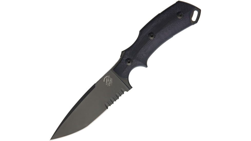 Bastinelli Creations R.E.D, V2 Knife, 8.5in Overall, 4in Black Pvd Coated Partially Serrated Bohler N690 SS Drop Point, Black G10 Handle, Black Kydex Sheath, BAS04V2S